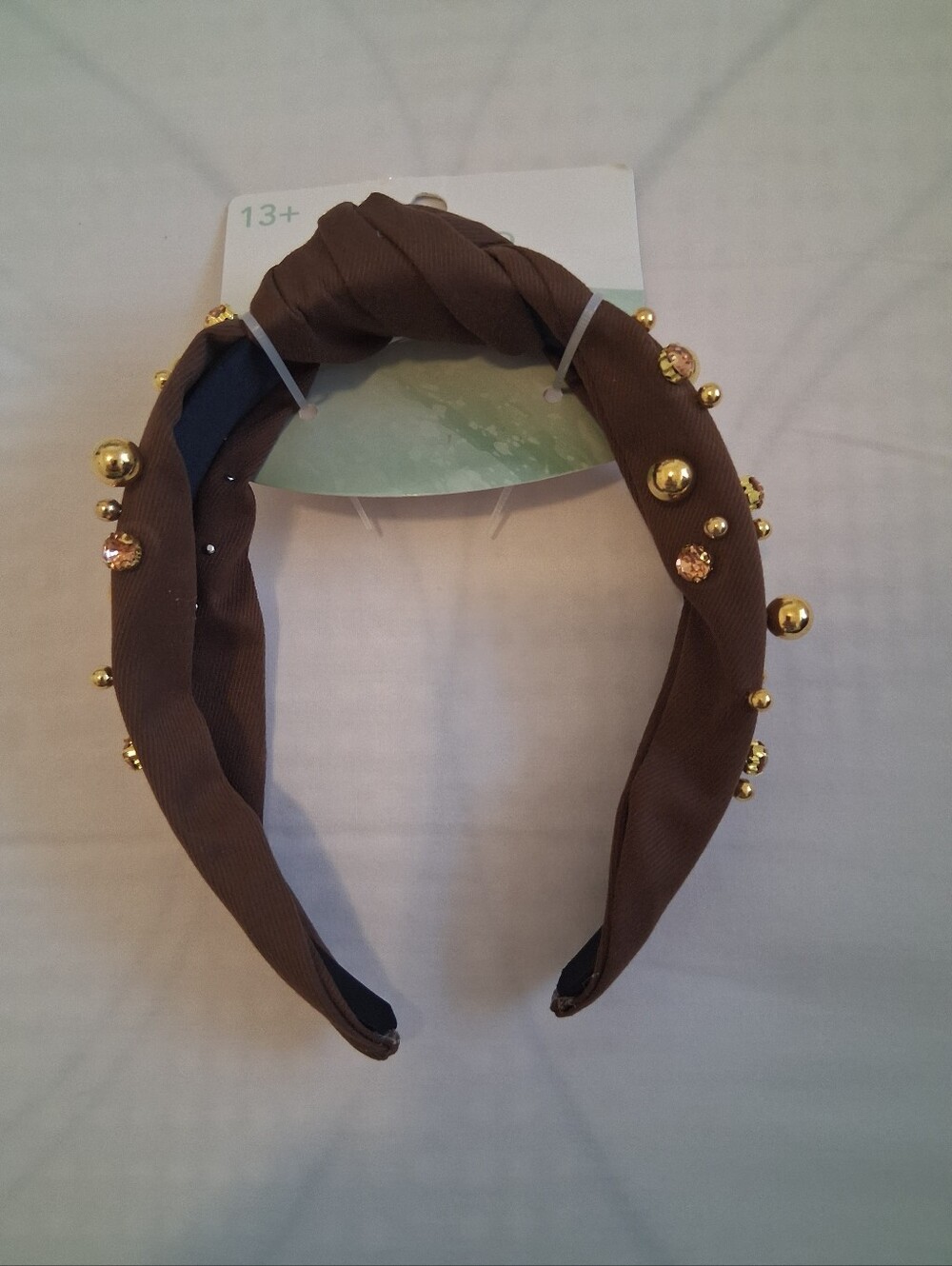 Brown Pearl & Rhinestone Twisted Headband